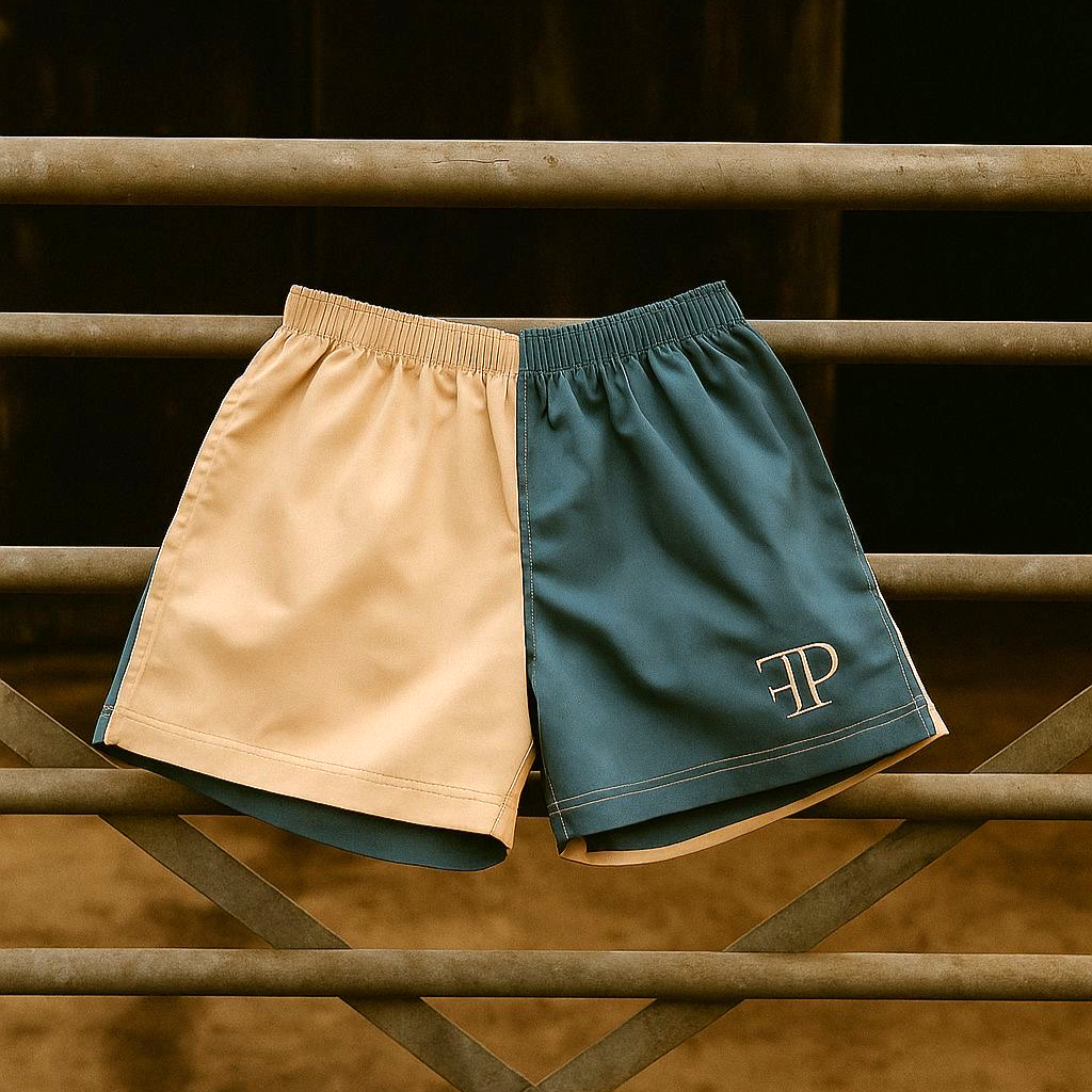 The Harlequin Rugby Shorts - Mens - Cream & Aqua Blue