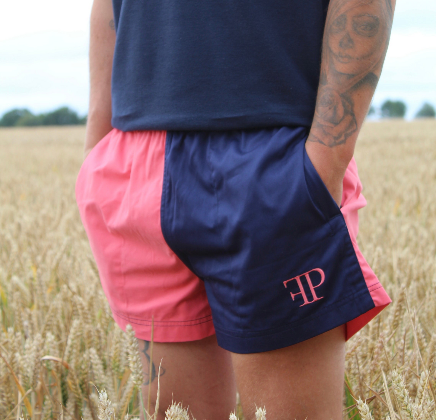 The Harlequin Rugby Shorts - Mens - Navy & Peach