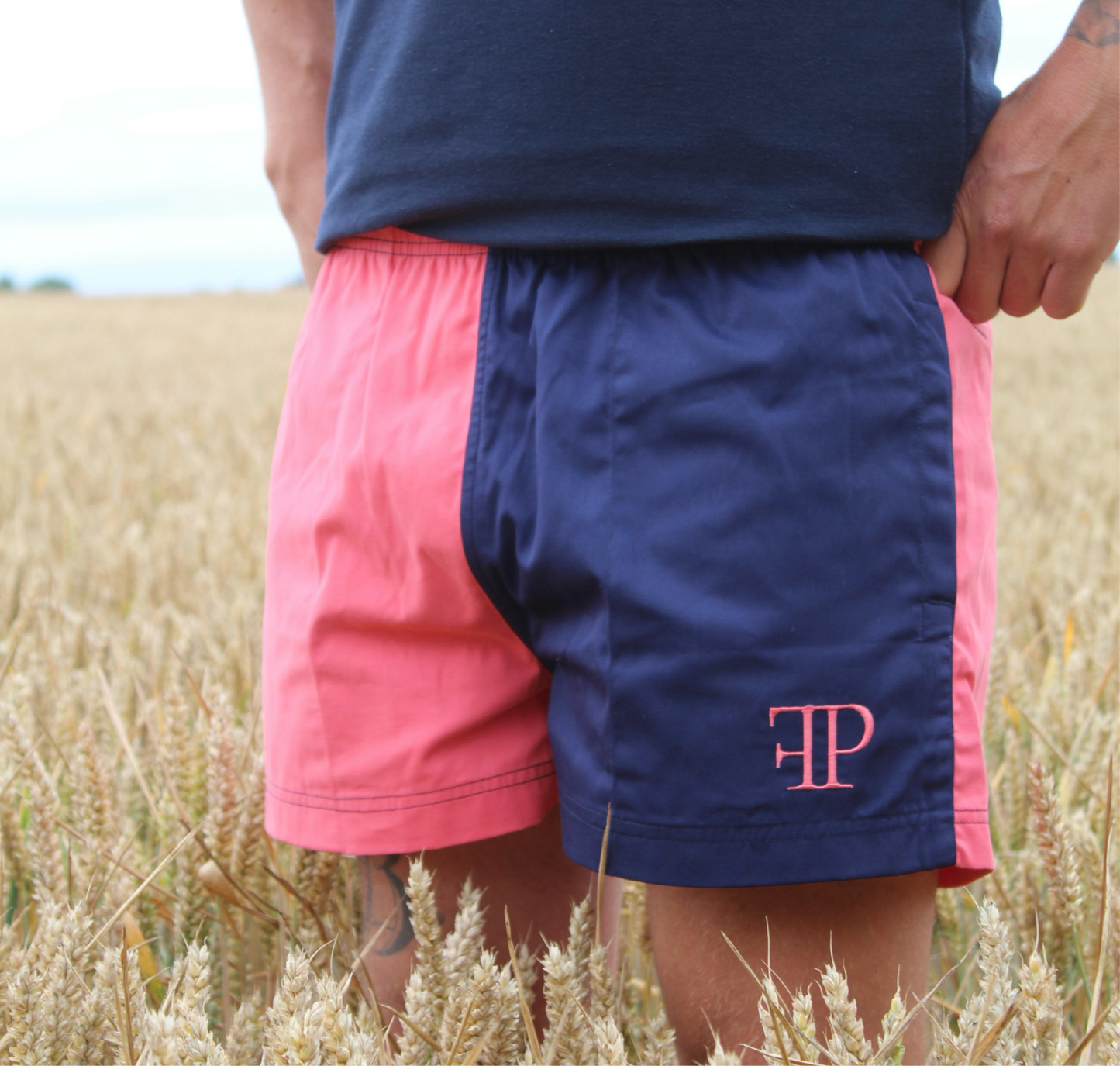 The Harlequin Rugby Shorts - Mens - Navy & Peach