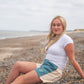 The Harlequin Rugby Shorts - Womens - Cream & Aqua Blue